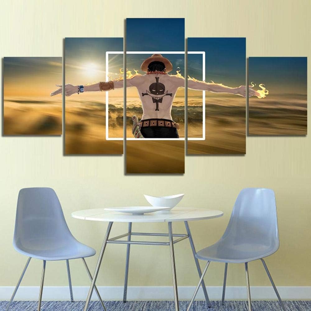 Prints on Canvas One Piece Anime 5 Pieces Wall Art Home Decoration Poster Painting Modern Canvas Picture With Frame (Size 1)