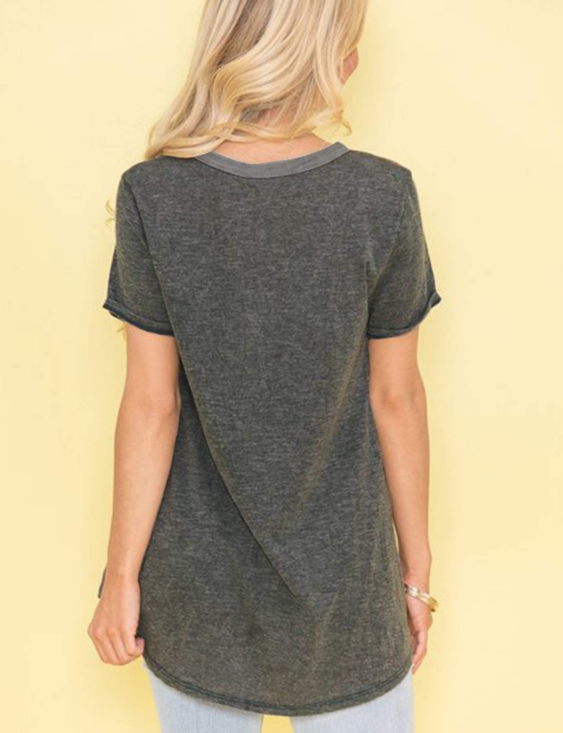 Blooming Jelly Women\'s Deep V Neck Short Sleeve T Shirt Basic Cut Out Lace Up Top Bandage Color Block Tee(Grey, XL)