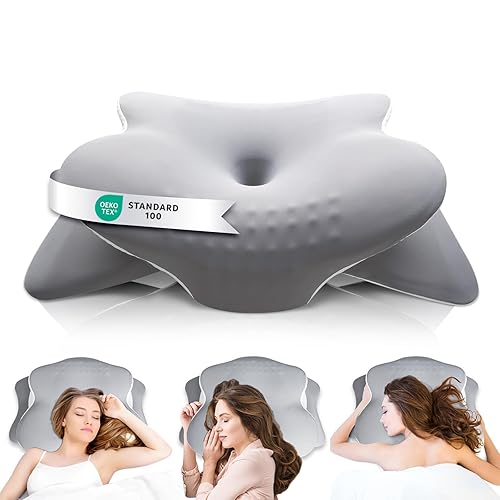 Asbtos Memory Foam Pillow - Cervical Pillows for Neck and Shoulder Pain, Ergonomic Neck Support Pillow with Washable Cooling Ice Silk Cover for Side Back Stomach Sleepers, Grey