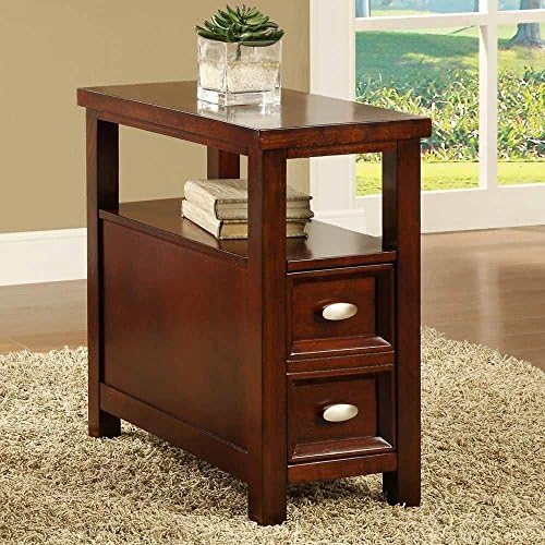 Poundex Rectangle Sofa Chair Side Table Accent End Table Snack Table 1 Drawer Lower Shelf (Cherry)