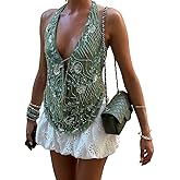 Sequin Tops Y2k Women Sleeveless Backless Halter Sexy Sparkly Beaded Open Back Ruched Low Cut Going Out Camisole
