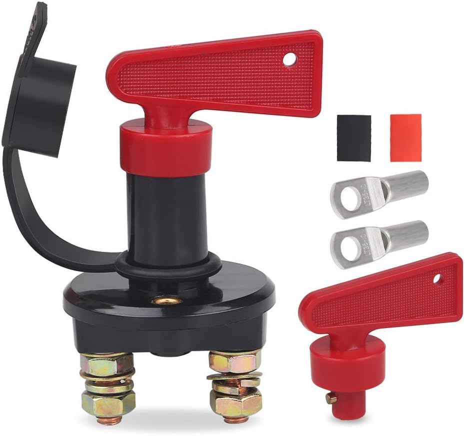 WATERWICH DC 12-48V Power Kill Switch Cut/Shut off Marine Battery isolator Disconnect Switch 200 Amp With 2 Keys and 2 Copper Ring Terminals for Ship Boat Small Yacht RV Camper Truck Car Vehicle