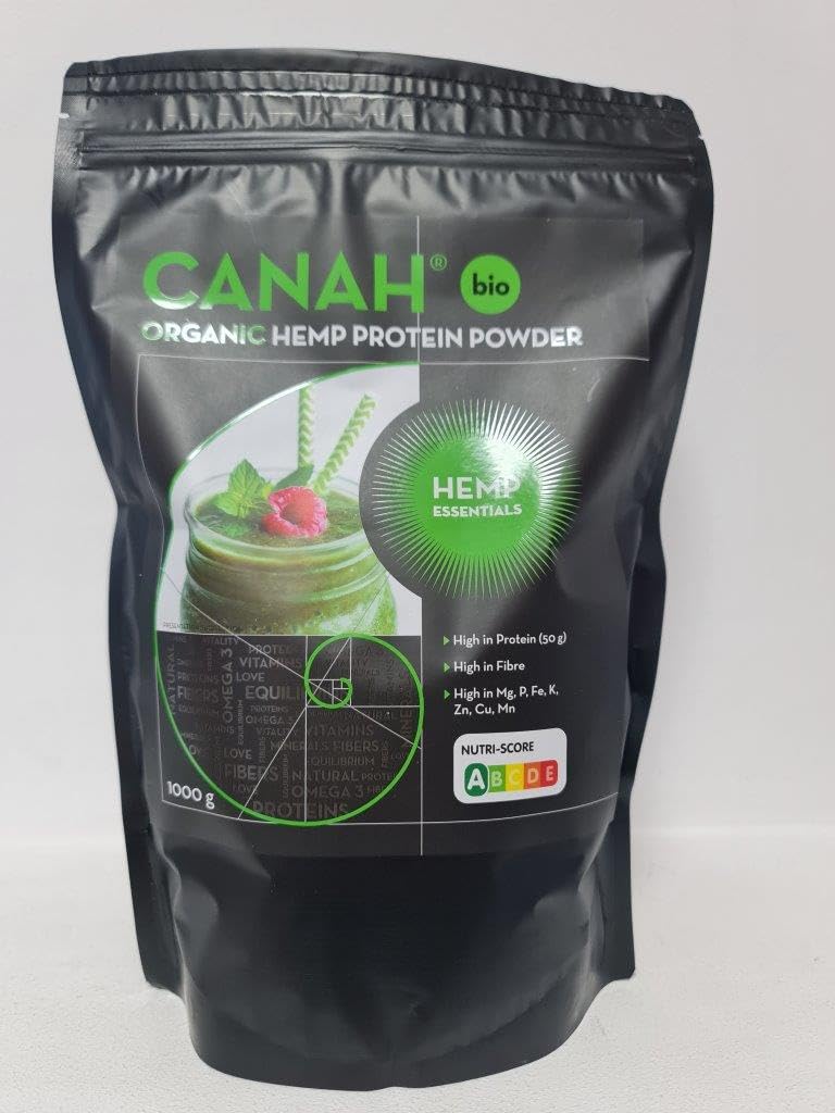 Canah® Organic Hemp Protein Powder 1kg Vegan, High in Protein, Fibre, Omega 3 & Omega 6, Amino Acids, Vitamins and Minerals, Certified Kosher + Free Bonus Recipes