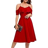 Bbonlinedress Womens Off The Shoulder Cocktail Dress, Formal Wedding Guest Prom Party Homecoming Graduation A-line Midi Dress