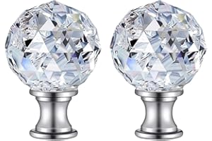2pcs Crystal Lamp Shade Finial Caps Knob for Table Lamp and Floor Light, Transparent Crystal and Stainless Steel, Easy to Ins