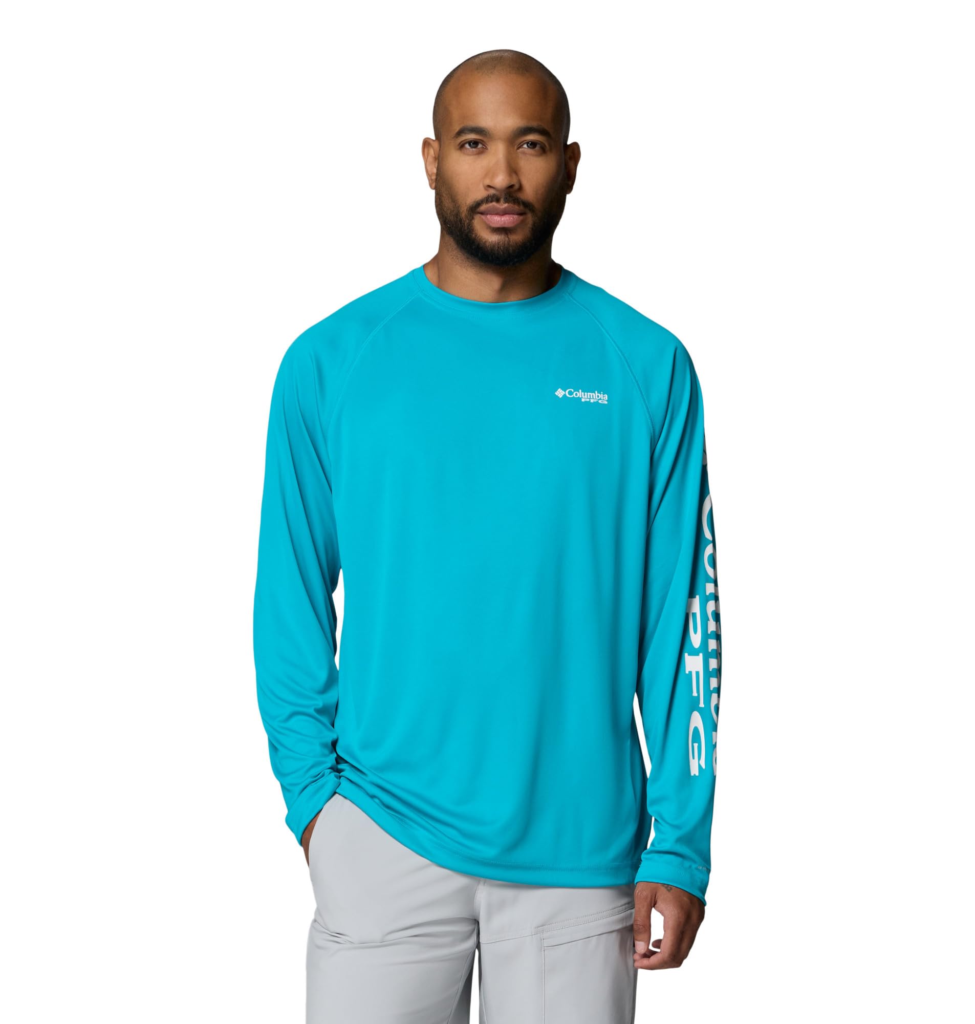 Columbia Men's PFG Terminal Tackle Long Sleeve Fishing Shirt, Ocean Teal/White Logo, 2X Image