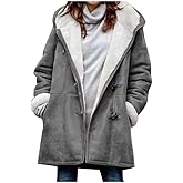 AI'MOURI Windproof Sherpa Lined Outerwear for Women Winter Fleece Hooded Overcoat with Pockets Warm and Thicken Parka Jacket