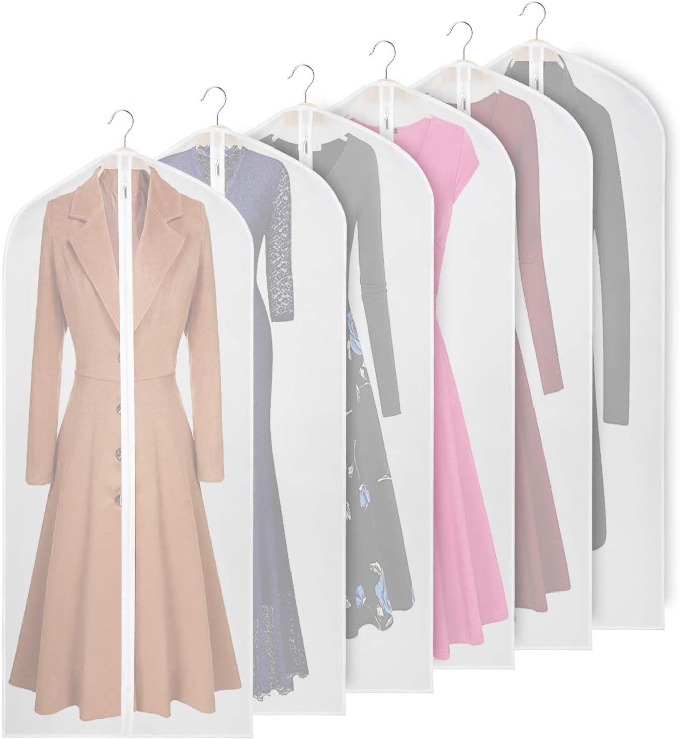 KEEGH 6 x Kleidersack Abdeckungen für Lagerung,152cm Kleiderhülle Hält EIN Leben Lang, BIS ZU 50% Dickeres Material Anti-Motten-Schutz, Atmungsaktiv & Wasserdicht (152cm)