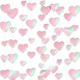 Fuyoooo 10 Pack 130ft Pink Holographic Heart Party Garland Asymmetrical Love Hanging Banners for Mothers Day Baby Shower Engagement Wedding Bridal Shower Decoration