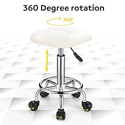 FNZIR Square PU Cushion Rolling Stool with Wheels