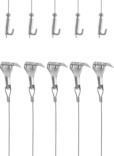 QWORK Picture Hanging Wire Kit 2m Stainless Steel with Adjustable Hooks 40 kg