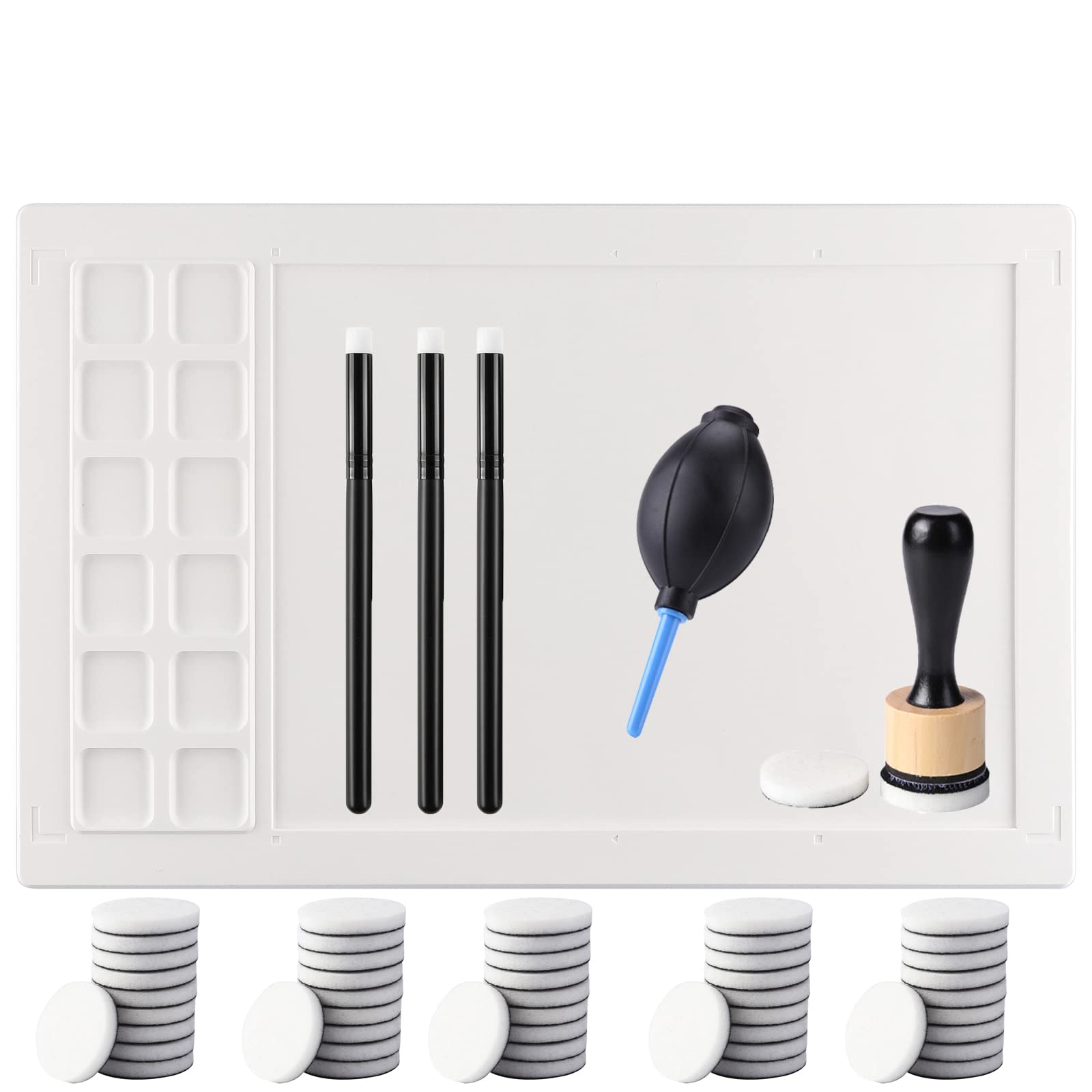 57 PCS Ink Blower Applicator Tool and1 Pcs Silicone Mat Sets, Large Silicone Sheets for Crafts Watercolors Mixed-Media Resin Jewelry Casting MoldsCrafts for Epoxy Resin, Scrapbooking Craft Tools