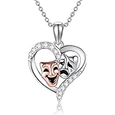 YAFEINI Comedy Tragedy Masks Necklace 925 Sterling Silver Comedy Tragedy Pendant Masks Jewelry Theater Gifts for Women