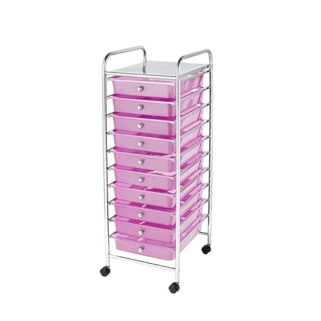Home Treats Storage Trolley On Wheels Pink 10 Drawer Storage