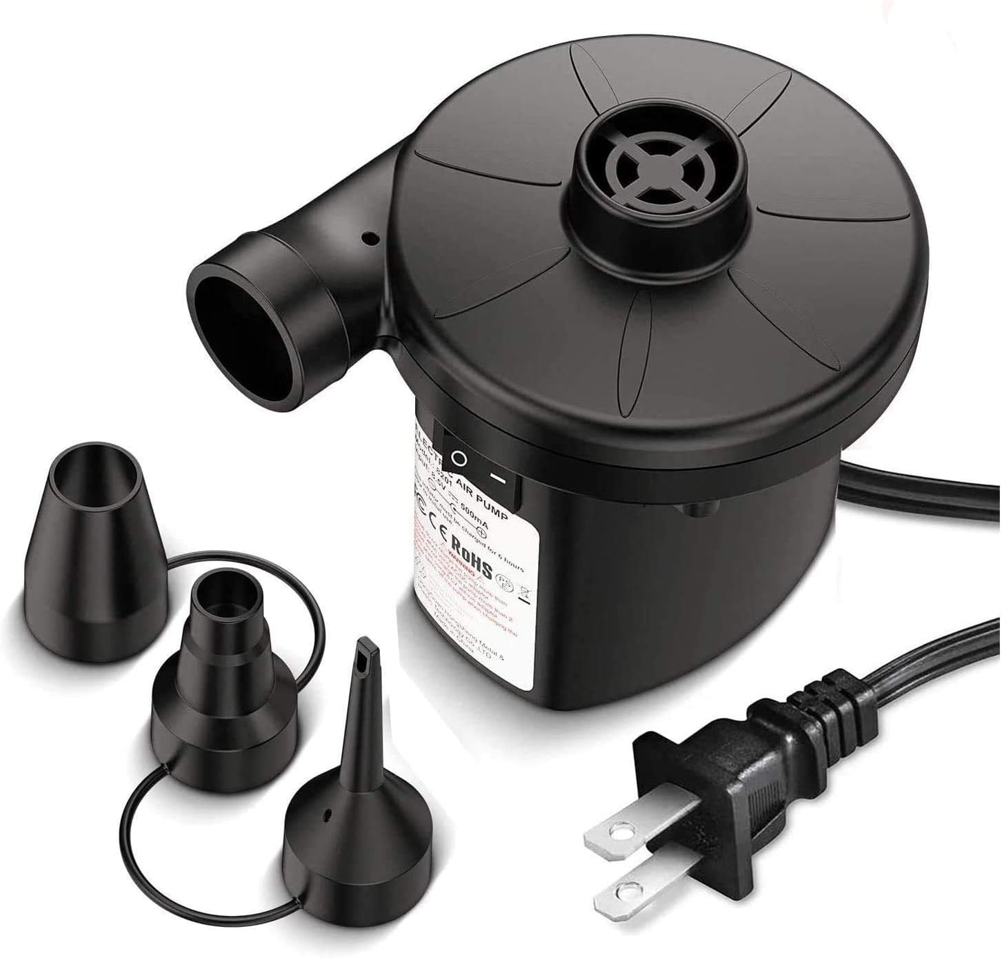 KERUITA Electric Air Pump, Air Mattress Portable Pump for Inflatables Pool Floats, Blow up Pool Raft Bed Boat Toy, Inflator Deflator with 3 Nozzles, 110-120 Volt, 130W: Sports & Outdoors