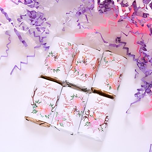 54 Boho Candy Wrappers, Wedding Candy Stickers, Flowers Boho Candy Labels for Hershey® miniatures, Boho Wedding Favor Stickers