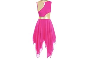 ELLYDOOR Praise Dance Tunic Dresses for Women Sleeveless Gold Color Block Irregular Flowy Skirt Worship Lyrical Dance Costume