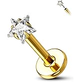 Cocharm 14K Gold Cartilage Earring Stud Yellow Gold Flat Back Helix Stud Push in Tragus Earring