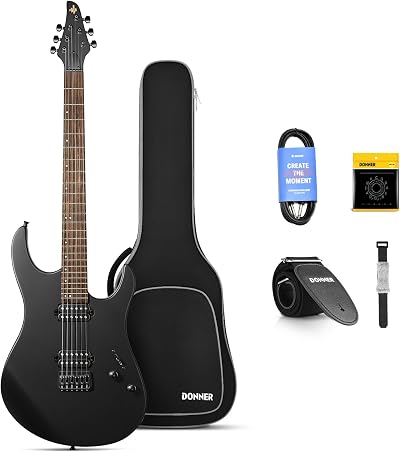 Donner DMT-100 Solid Body Electric Guitar Kit Black H H Pickups 39 Inch