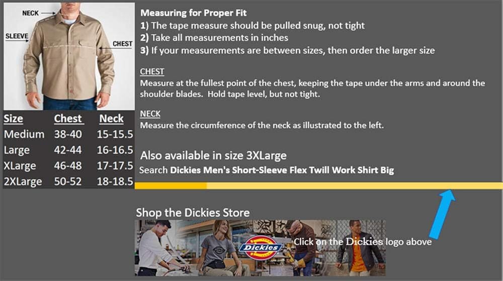 Dickies Men's Short-Sleeve Flex Twill Work Shirt at  Men’s Clothing store