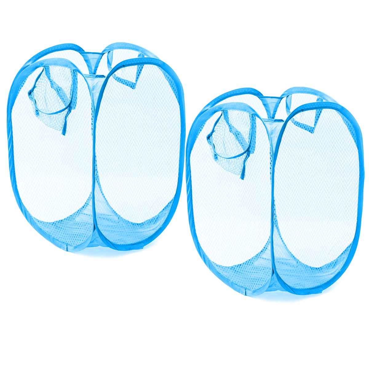 JJ PRIME - 2 Packs Foldable Laundry Basket with Handle | Foldable Washing Basket | Collapsible Laundry Basket | Mesh Hamper Basket for Clothes/Toy Tidy Storage Organizer (Light Blue Basket)