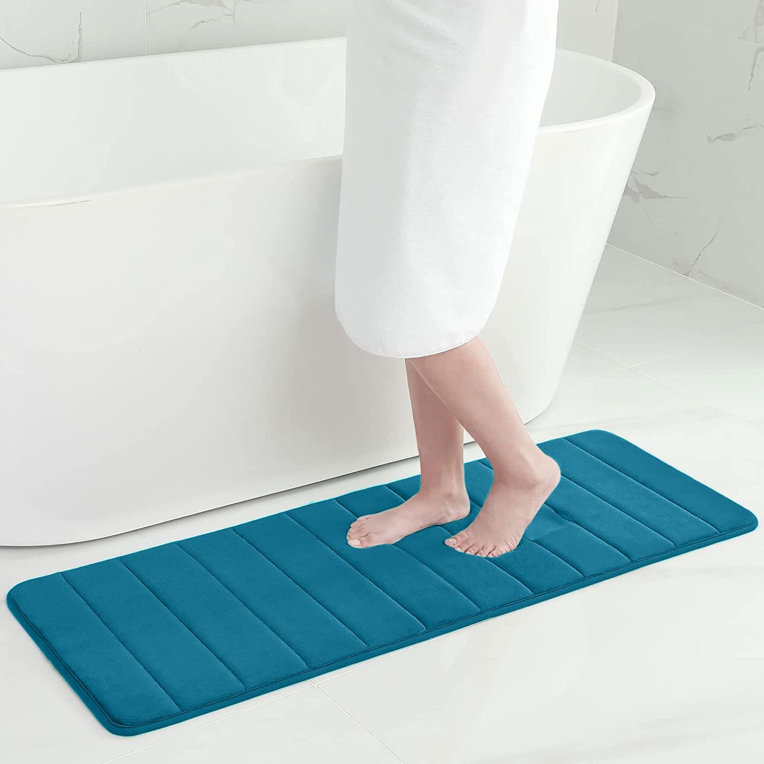 smiry Memory Foam Bath Mat, 40 x 120 cm, Extra Soft Non-Slip Bathroom Mat runner, Super Absorbent Bath Mats for Bathroom Floor, Machine-Washable Dry Bath Rug Foot Mat, Peacock Blue — image 1