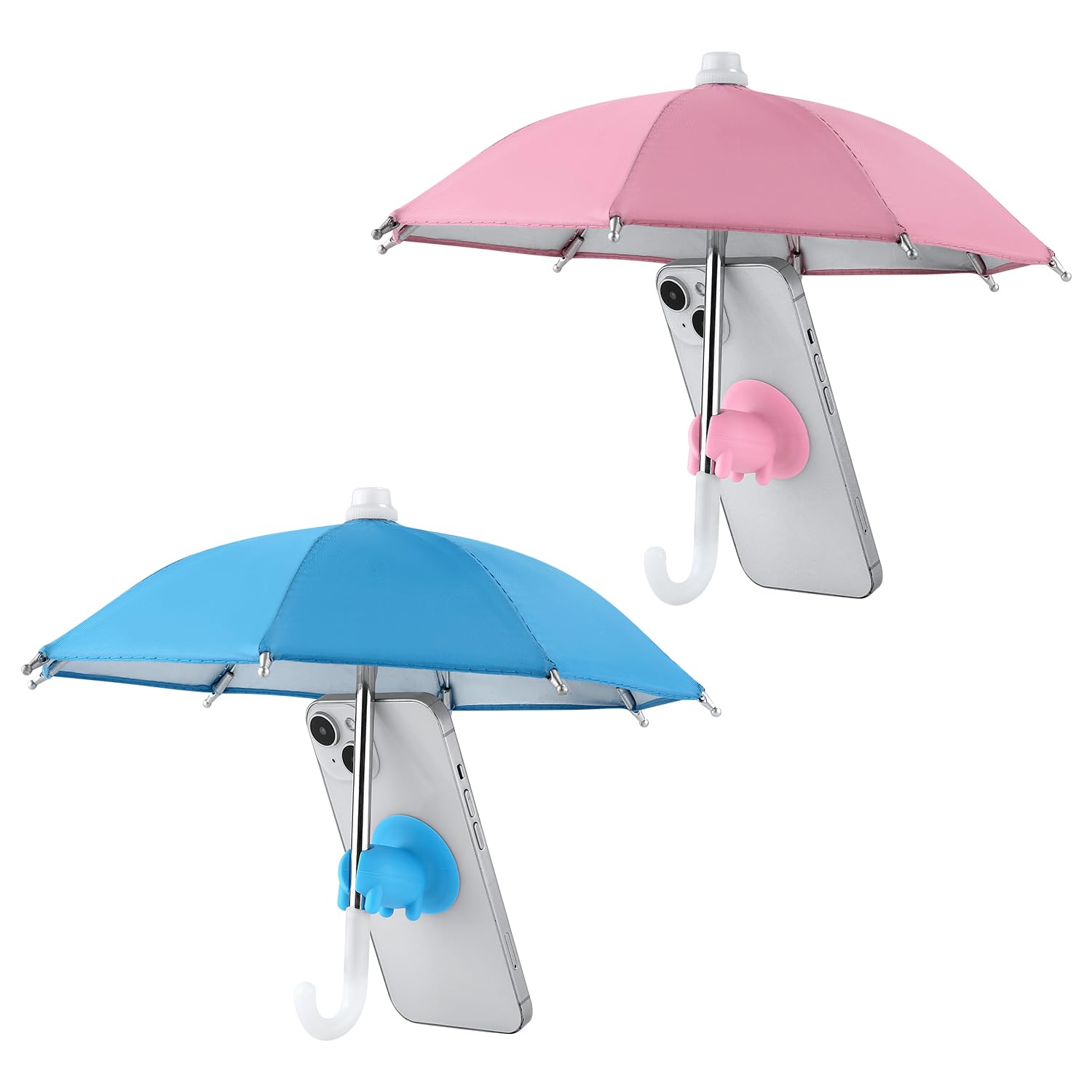 NQEUEPN 2pcs Cell Phone Umbrella, Glare Blocking Phone Shade Multifunctional Phone Umbrella with Piggy Suction Cup Cute Pig Phone Holder Sun Shade Cover (Pink, Blue)