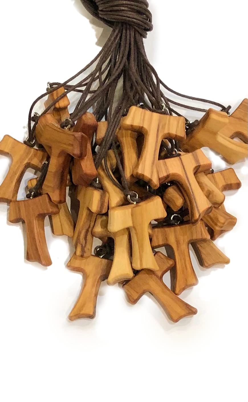 IL SOLE Tau 3 cm 20 pcs in olive wood, cross of St. Francis of Assisi with 3 Franciscan knots with 1 Quality certificate made in the vicinity of Assisi, PICCOLO, Wood