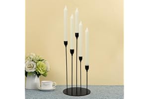 VINCIGANT Christmas Decor Black Candle Holders for Taper Candles,Mantle Fireplace Metal 5 Arms Candelabra Table Centerpieces Candlesticks
