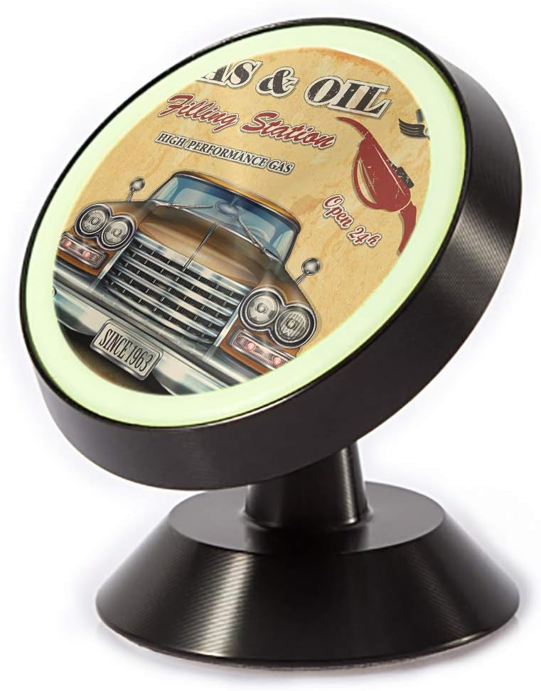 Tinmun Magnetic Phone Car Mount, Filling Station Retro Vintage Signage Universal Car Phone Holder for Dashboard