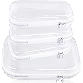 COCPOK 4PCS Clear Hard Shell Zipper Cases, Plastic Cosmetic Bag with Zipper, Double Zippers Hard Pouch, Waterproof Plastic Organizer Pouches for Travel Organizer Makeup Storage Office Supplies, 2 Size