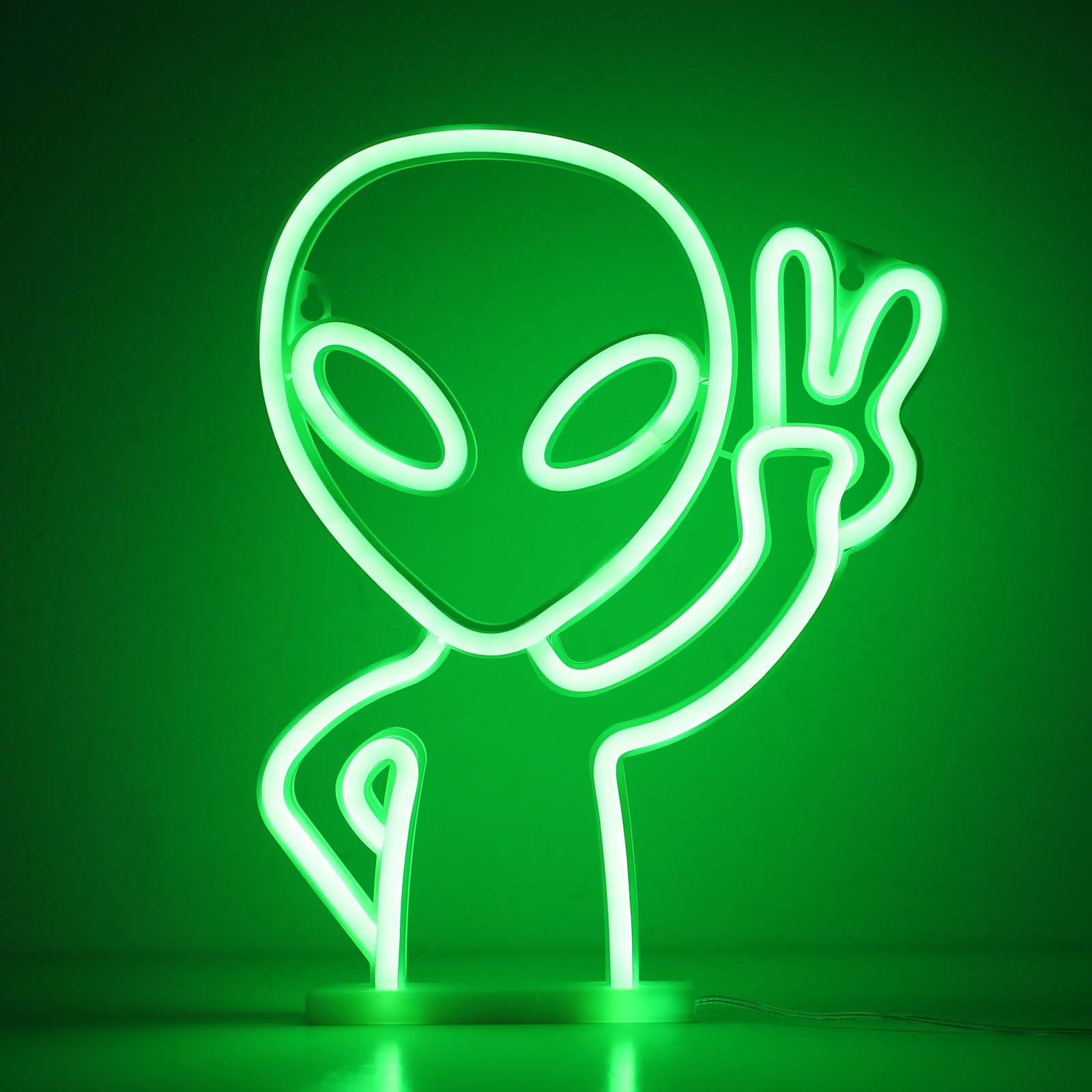 WIOSOUL Alien Neon Lights - LED Signs with 2 Hooks, USB/3*AA Powered, Green Alien Neon Sign for Room, Bar, Home, Party, Festival Decor, Friend Gift