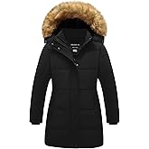 CREATMO US Girl's Winter Fleece Lined Long Parka Puffer Coat Thicken Ski Jacket With Fur Trim Hood