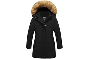 CREATMO US Girl's Winter Fleece Lined Long Parka Puffer Coat Thicken Ski Jacket With Fur Trim Hood