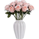 Bringsine 10Pcs Blush Foam Fake Roses with Stems for DIY Wedding Bouquets Bridal Shower Centerpieces Party Decorations-Pink