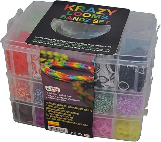 KRAZY Looms 9000 Bands Box Set Bracelet set includes 1 Loom, 1 Mini