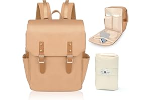 miss fong Leather Diaper Bag Backpack Diaper Bag Purse, Baby Diaper Bag for mom dad with 12 Diaper Bag Organizers, Changing Pad and 4 Insulated Pockets, Faux Leather Diaper Bag Backpack(Brown)