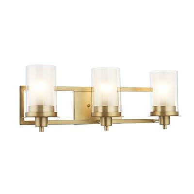Designers Impressions Juno Brushed Brass 3 Light Wall Sconce/Bathroom Fixture with Clear and Frosted Glass: 73487