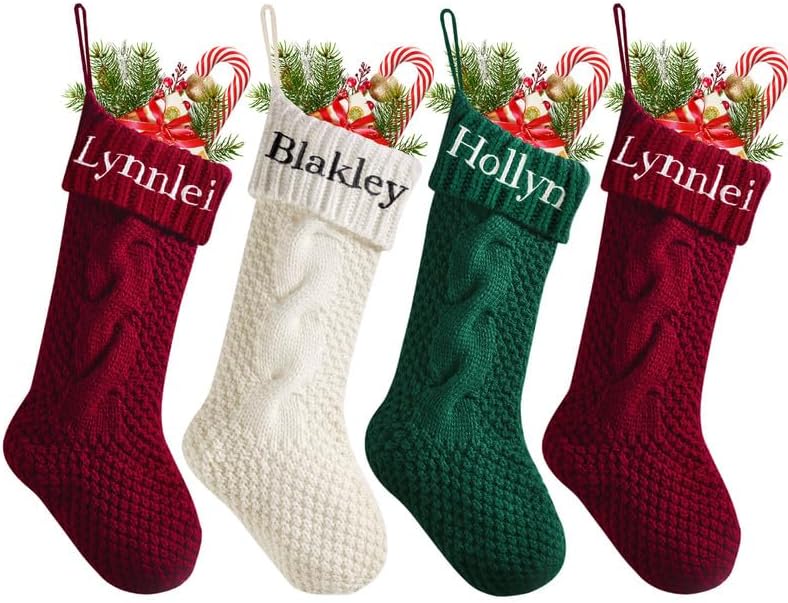 Stockings & Holders - Infiher Christmas Stockings Personalized 3 Pack Custom Name 18” Large Knitted Xmas Stockings for Fireplace Hanging,Family Christmas Stockings with Embroidered Name for Home Decoration(B)