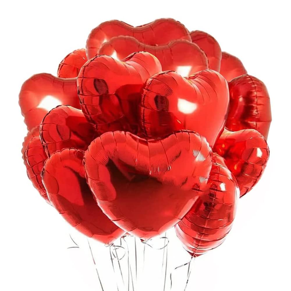 FVCENT 30 Pcs Heart Foil Balloon for Birthday Bridal Shower Valentine's Day (Red)