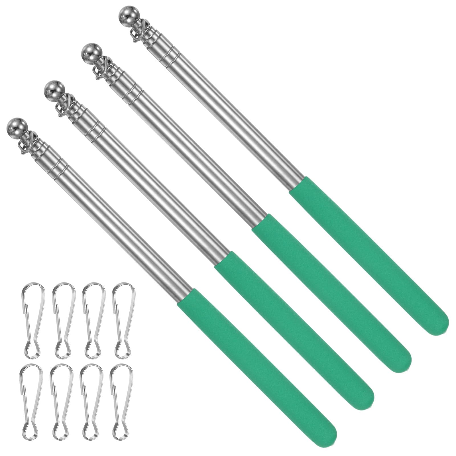 PATIKIL 4 Feet Telescopic Handheld Flagpoles, 4 Pack Stainless Steel Extendable Portable Guide Flag Pole with 2 Clips for Tour Guides Teacher Pointer, Green