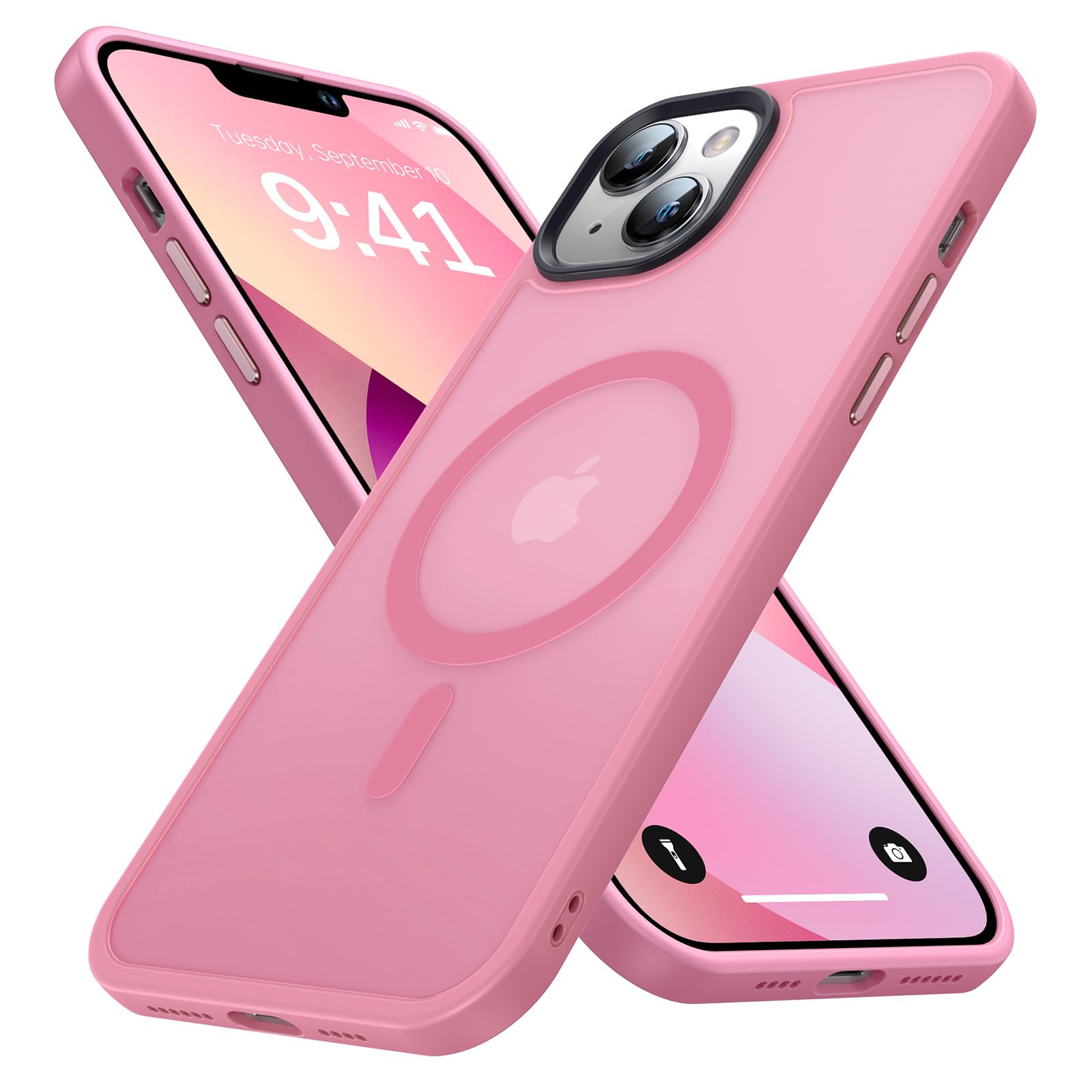Faiono Magnetic for iPhone 13 Case & iPhone 14 Case for MagSafe [10FT Military Grade Protective] Slim Translucent Matte Back Silicone Edge for iPhone 13 / iPhone 14 Phone Case (6.1"), Pink