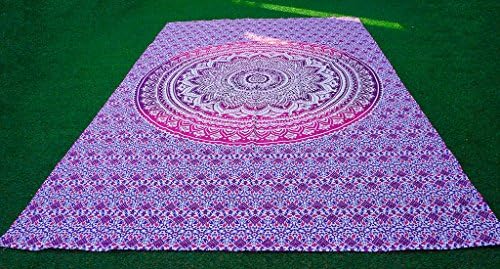 Mandala Twin Size Indian Tapestry Beach Throw Lotus Flower Towel Picnic Blanket Yoga Meditation Light Color 84 x 55 inches