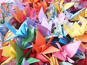 Hangnuo 50 PCS Origami Paper Cranes Folded DIY Japanese Crane Mobile String Garland for Wedding Party Backdrop Home Decoration, Mix Color