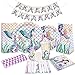 Threemart Mermaid Party Supplies Favor Kit-Mermaid Birthday Decoration For Girls Mermaid Plates Cups Napkins Straws Mermaid Birthday Banner And Mermaid Favor Bags Serves 16