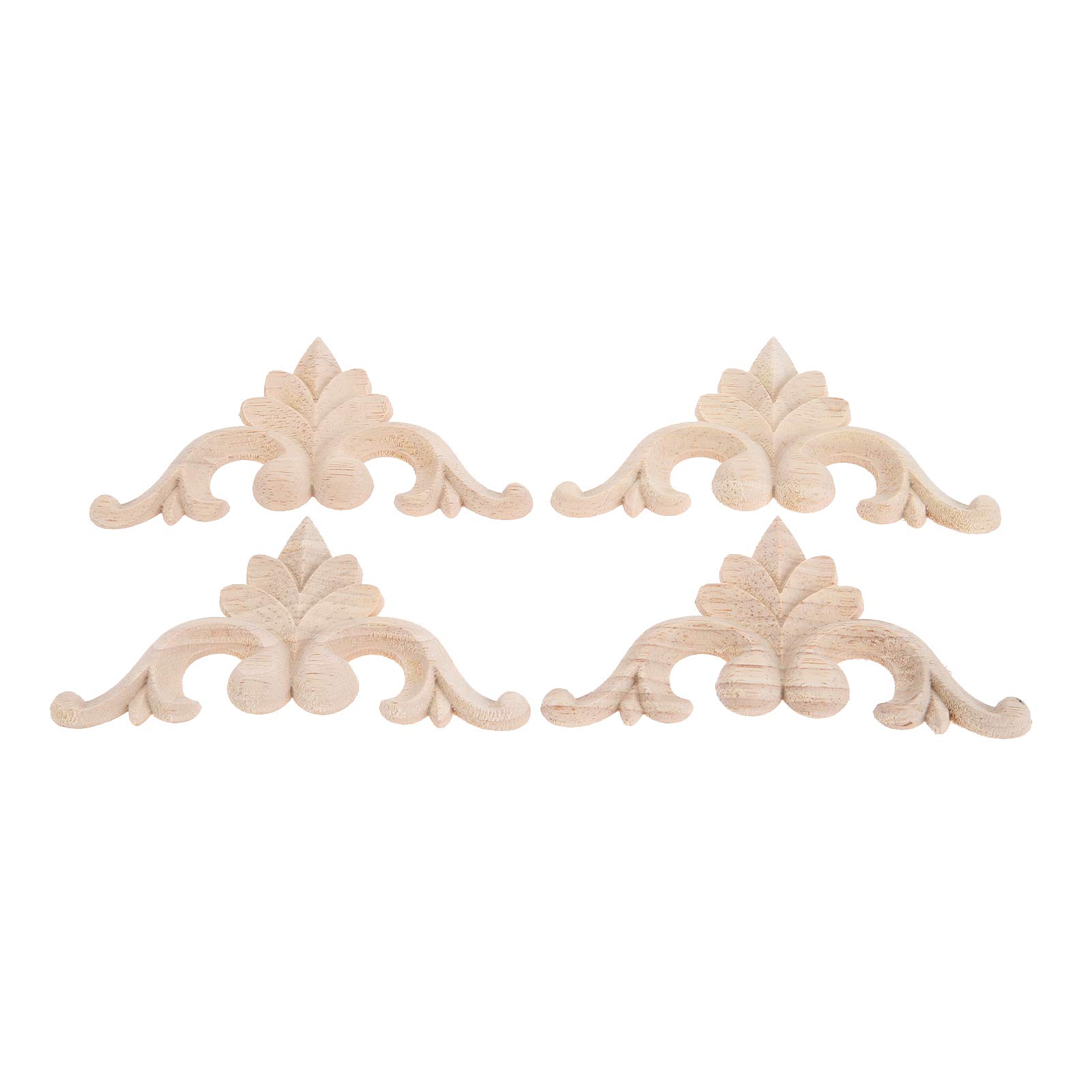 MUXSAM 4Pcs Wood Carved Mouldings Corner Onlay Applique 9.5cm Vintage Unpainted Frame Decal for Home Furniture Wall Cabinet Door Decor
