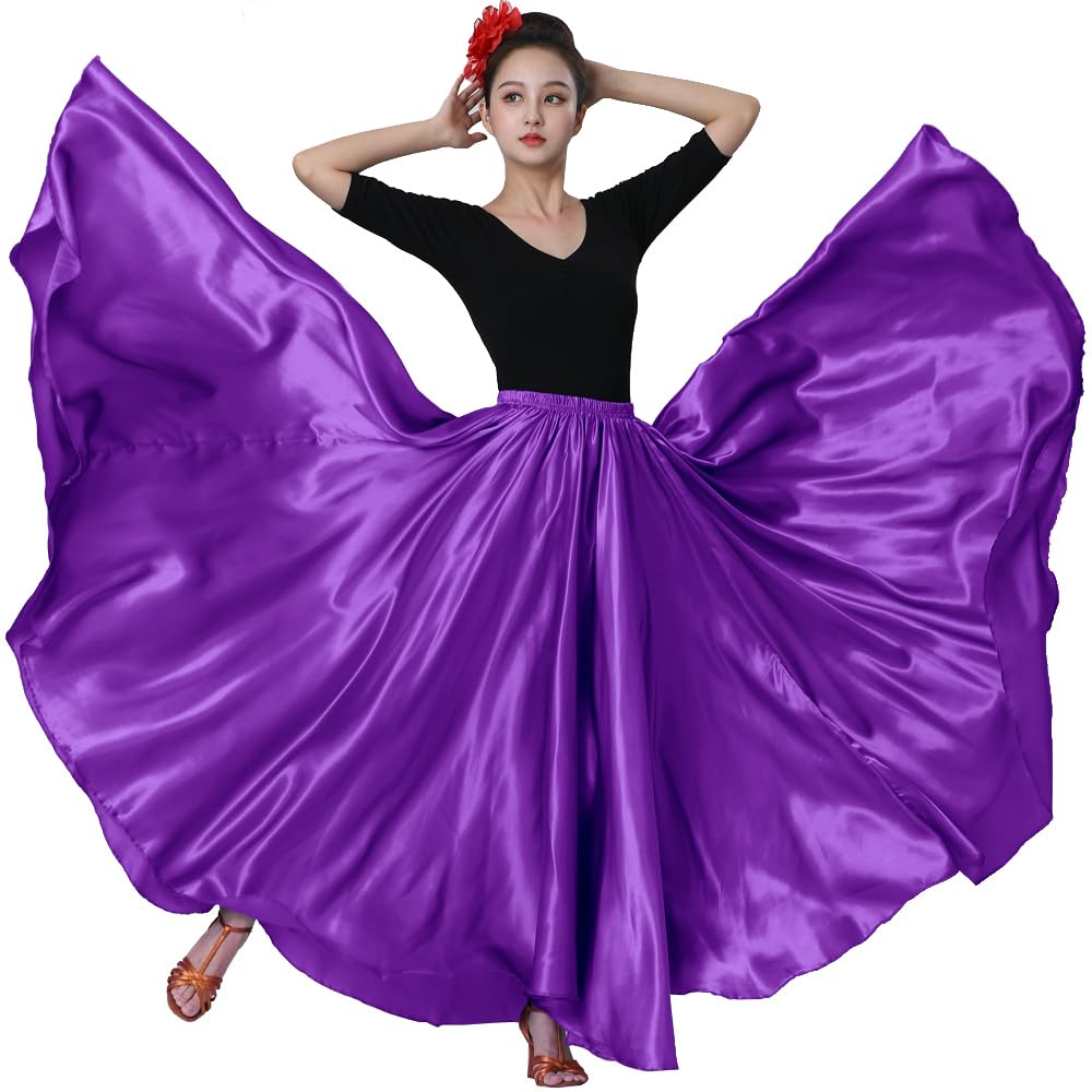 Photo 1 of Women Full Ankle Length Retro Long Maxi Skirt for Dance Gypsy Costume Church Praise Worship Celebration Party Cosplay (Purple)