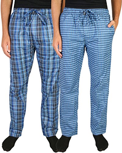 Beverly Hills Polo Club Men\'s Woven Plaid Sleep Lounge Pajama Pants (2-Pack), Blue Plaid/Navy Plaid, X-Large (40-42)'