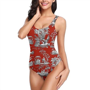 Women S One Piece Swimsuit Toile Chinoiserie Turkey Red Sexy High Cut Low Back Bikini Quick Dry Swimwear At Amazon Women S Clothing Store