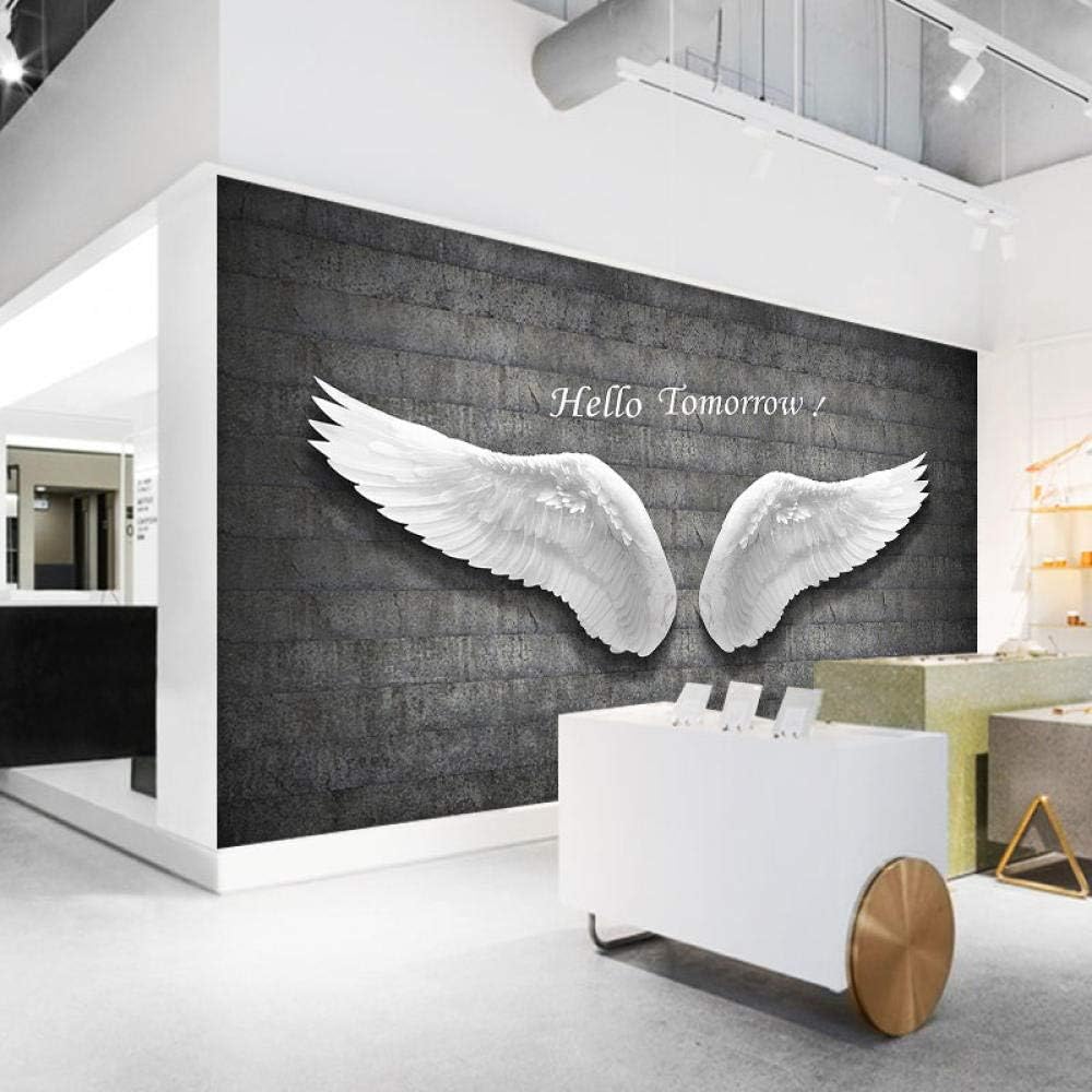 XCHBH Wallpaper Self-Adhesive Wallpaper Mural (W) 200X (H) 150Cm3D Wall Poster Black and White Angel Feather Wings Wall Art Large Photo Wallpaper Boy Bedroom Children Home Home Decoration Art